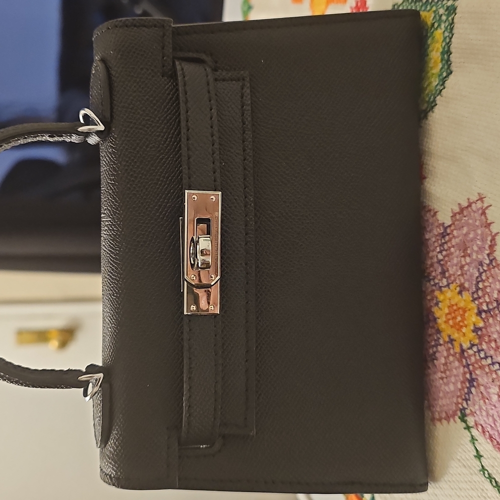 Black Satchel with Structured Design and silver Hardware